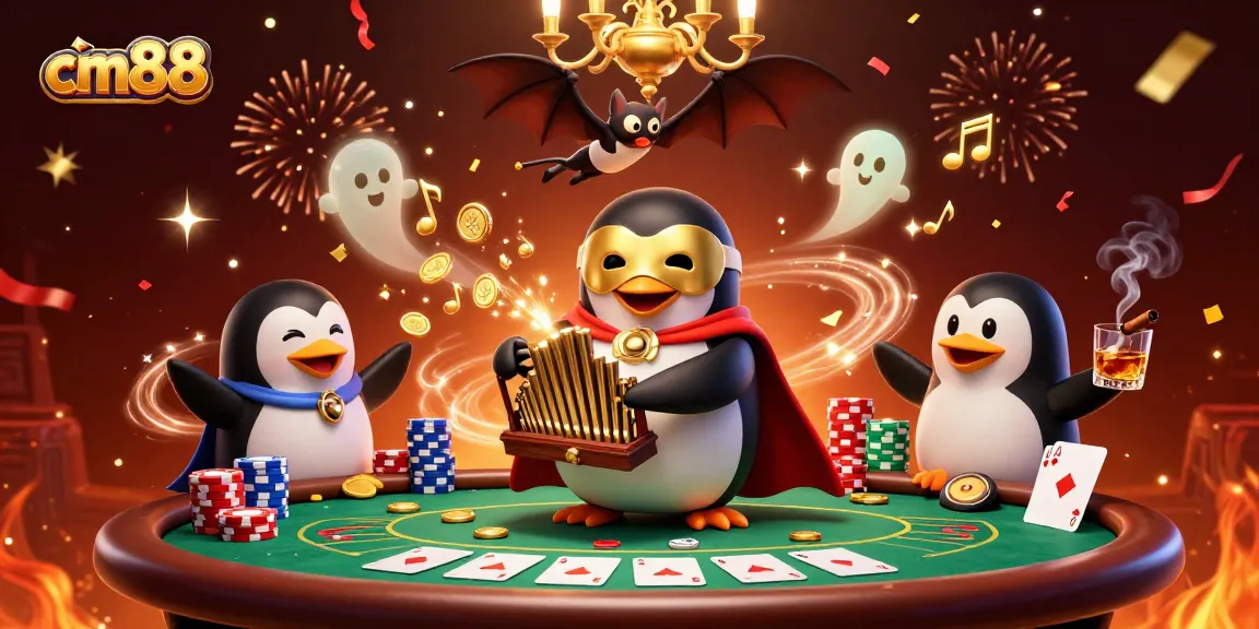 Play poker with excitement at cm88 surrounded by vibrant casino elements and characters.
