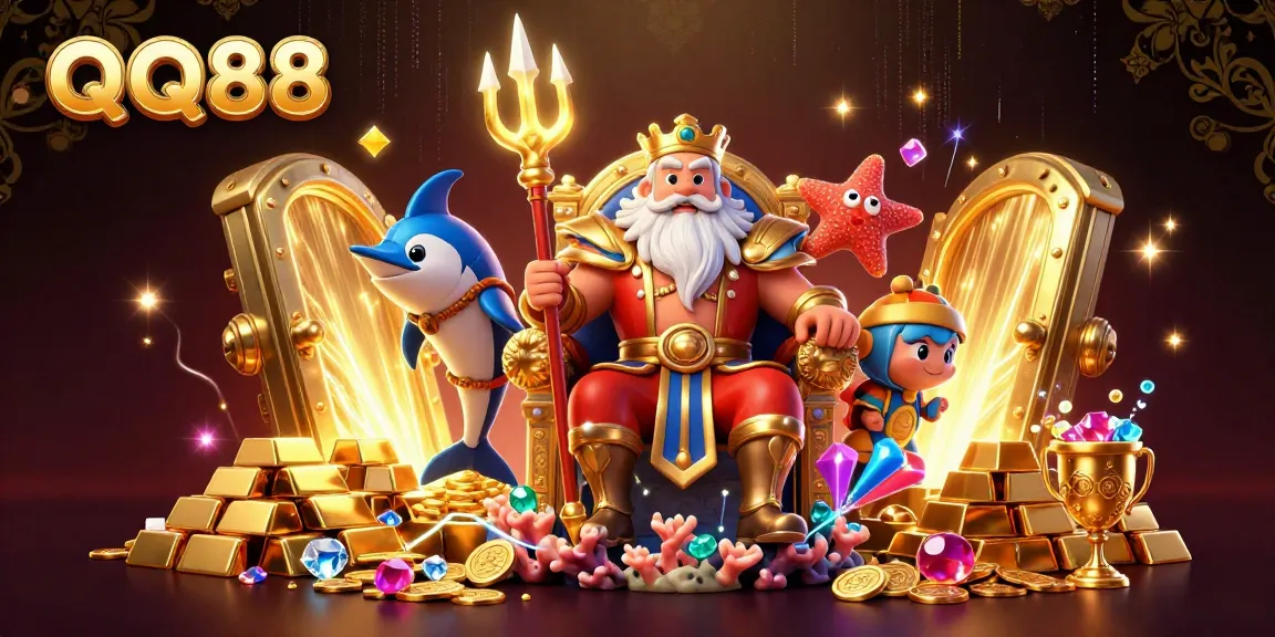 Experience the excitement of QQ88's vibrant online casino atmosphere with dynamic characters and treasure.